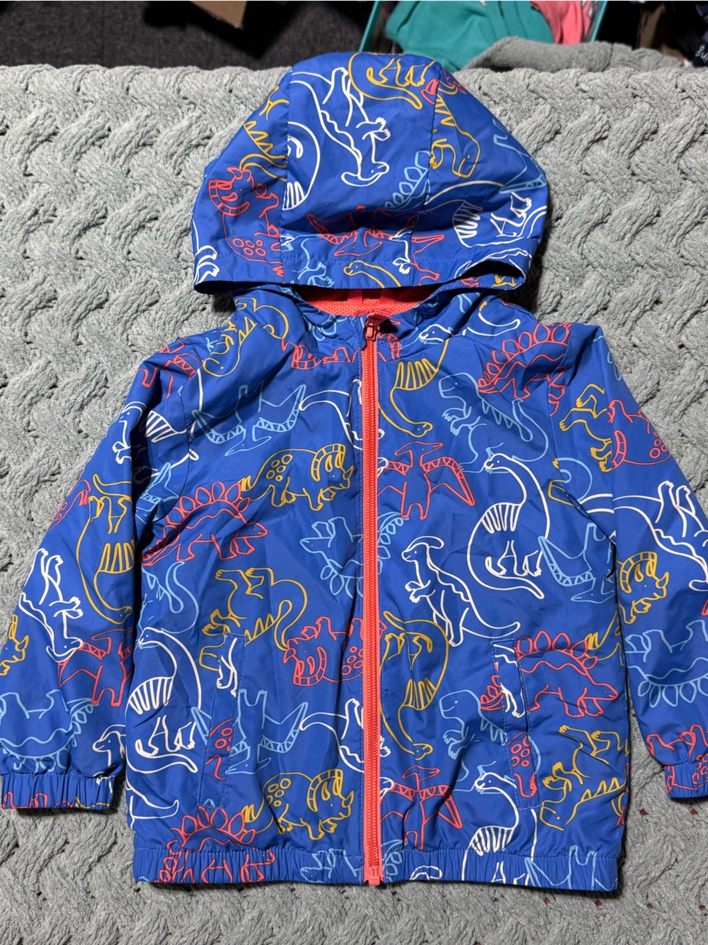 Kids Blue Dinosaur Hooded rain Jacket 3t